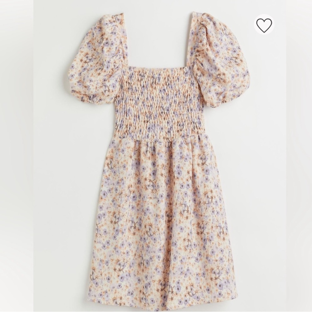 {h&m} floral smock puffed sleeve mini dress